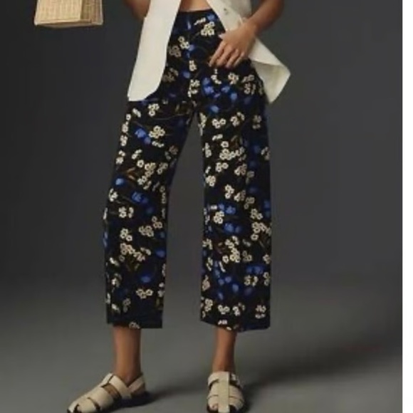 Maeve by Anthropologie The Colette Floral Cropped Wide-leg Ponte Pants Rare - Picture 2 of 6